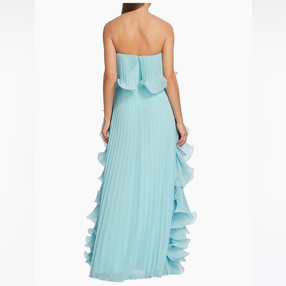 Badgley Mischka Strapless Pleated Gown with Ruffles - Picture 4 of 9